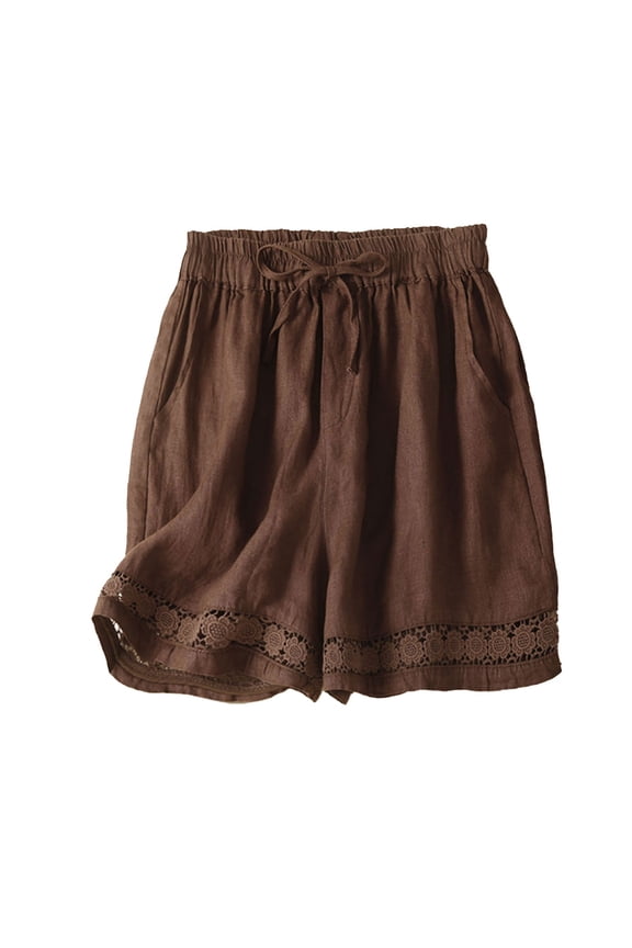 Linen Shorts for Women, Gauze Shorts for Women, Flowy Shorts for Women, Casual Elastic Waisted Cotton Shorts with Pockets, Lounge Shorts Women, Brown L