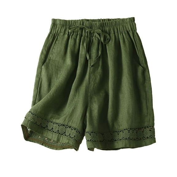 BKQCNKM Linen Shorts for Women, Gauze Shorts for Women, Flowy Shorts for Women, Casual Elastic Waisted Cotton Shorts with Pockets, Lounge Shorts Women, Green XL