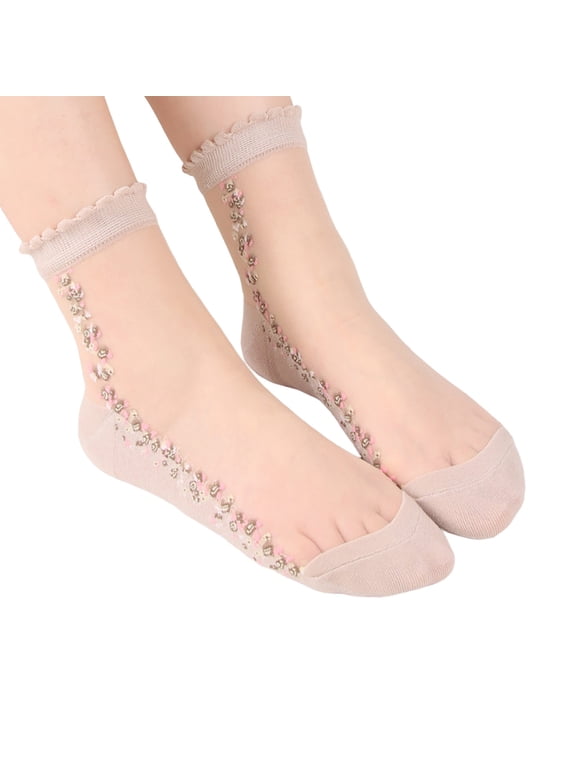 Sheer Socks, Ankle Socks for Women, See Through Socks, Unisoft Mesh Sport Socks Medium Stockings Casual Socks, Sheer Stockings, Beige One Size