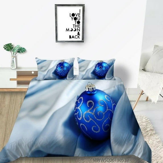 Hot Sale Bed Cover Suit Fashionable Duvet Cover Set 3D Blue Ball Printed Home Textiles Christmas Style,Queen (90"x90")
