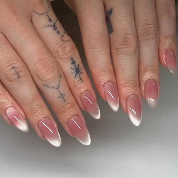Hot Sale Blush Nails Short Almond Press-On Nails, Cat Eye Gradient Wearable Nail Tips