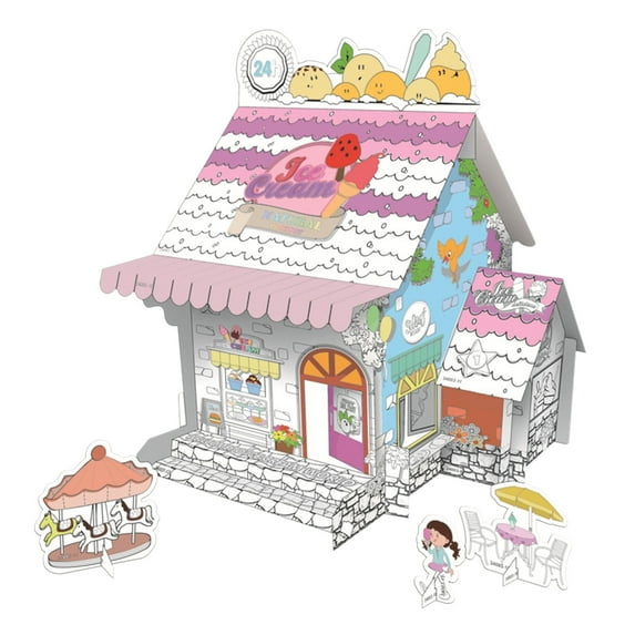 Hot Sale!Cardboard Coloring Gingerbread House for Kids,Foldable Coloring Gingerbread Cardboard House Christmas,Kids Crafts for Indoor Fun,Graffiti Christmas Mini Village Set,Cardboard Fort