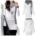 thumbnail image 1 of Hot Sale Casual Women Winter Autumn Long Sleeve Pullover Jacket Sweater Coat Hooded Jumper Tops White High Collar Sweaters, 1 of 6