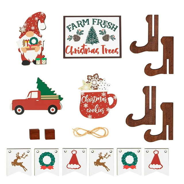 Hot Sale Christmas Tiered Tray Decor Set Christmas Wooden Sign Decor