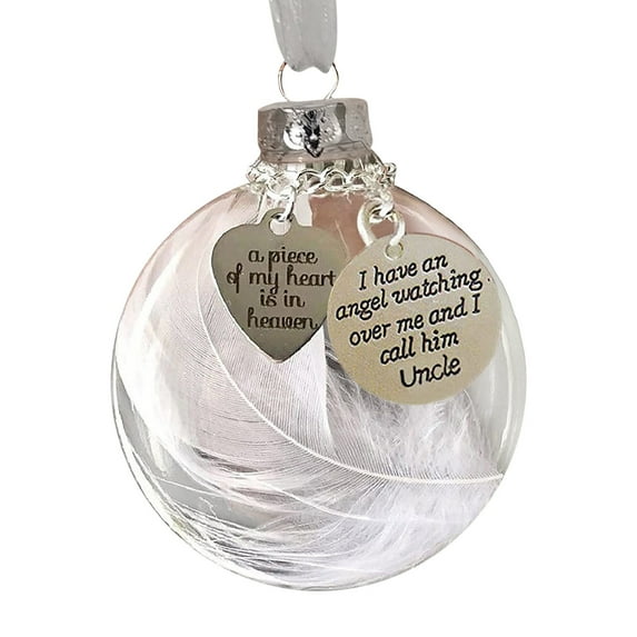 Hot Sale!Clear Christmas Memorial Ornaments Feather Ball,Angel in Heaven Memorial Ornament,A Piece of My Heart is in Heaven,Christmas Tree Memorial Hanging Xmas Pendant Gift for Family Member