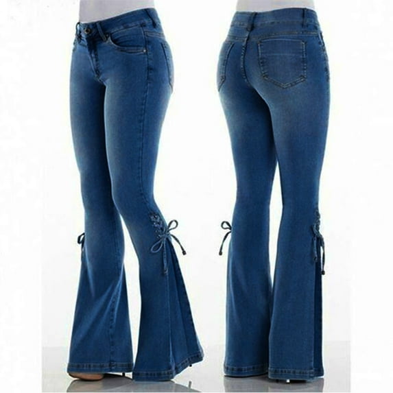 Hot Sale! Clearance! Jeans Women Elastic Bow Pant Denim Cut Boot Summer Loose Casual Plus Women's Jeans Dark Blue 4Xl