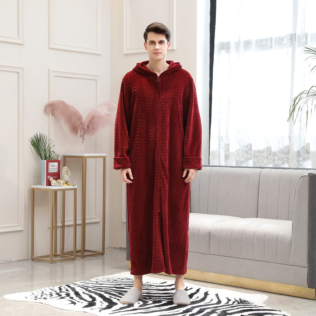 Hot Sale!!Couples Men's Lengthened Bathrobe Zipper Home Clothes Long