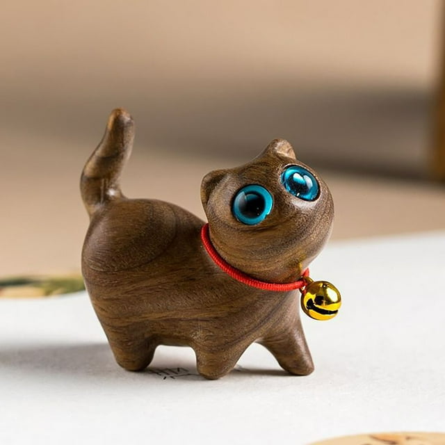 Hot Sale Cute Kitty Sculpture In Teak Wood Finish Addition To Your Home