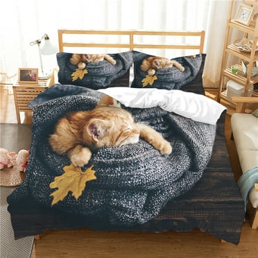 Hot Sale Duvet Cover Set Vintage Home Textiles Polyester 2/3 Pcs 3D Cat Printed Bed Cover Set,King (90"x104")