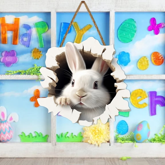 Hot Sale! Easter Decorations, Easter Bunny Rabbit Hole Door Sign Wooden Easter for Festive Home & Party Entrance 30x30cm 1 Door Hanger Sign Wooden Hanging Sign