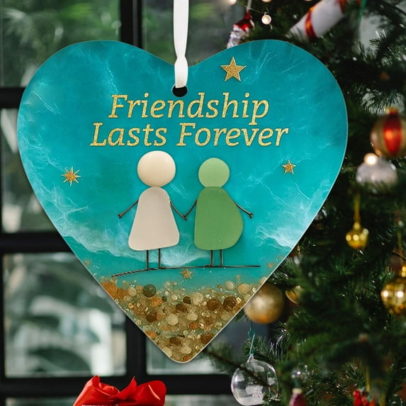 Hot Sale! Friendship Lasts Forever Love Pendant C-Heart Shaped Sea Glass Decoration Handmade Sea Glass Ornaments Souvenir Christmas Decoration For Friends