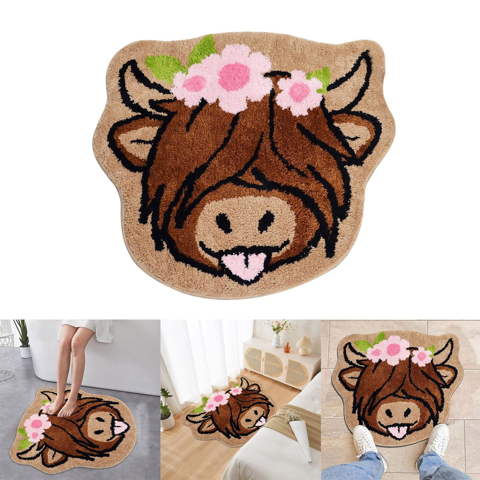 Hot Sale Funny Cow Head Entrance Mat Non Rubber Back Kitchen