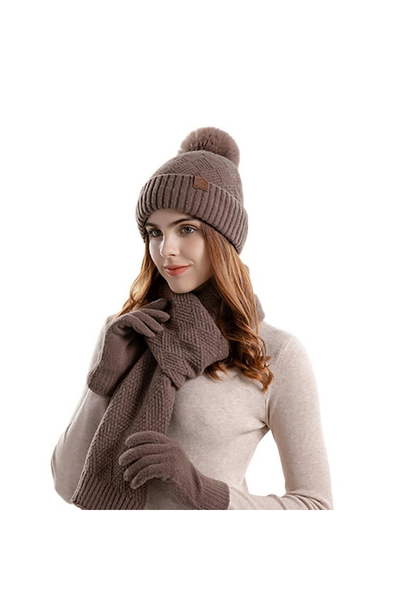 Hat Scarf and Gloves Set for Women,Winter Warm Scarfs,Gloves,Hat Combo for Women,Knitting Beanie Hat,Infinity Scarf,Touch Screen Lined Matching Gloves Set for Women