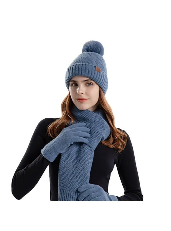 Hat Scarf and Gloves Set for Women,Winter Warm Scarfs,Gloves,Hat Combo for Women,Knitting Beanie Hat,Infinity Scarf,Touch Screen Lined Matching Gloves Set for Women