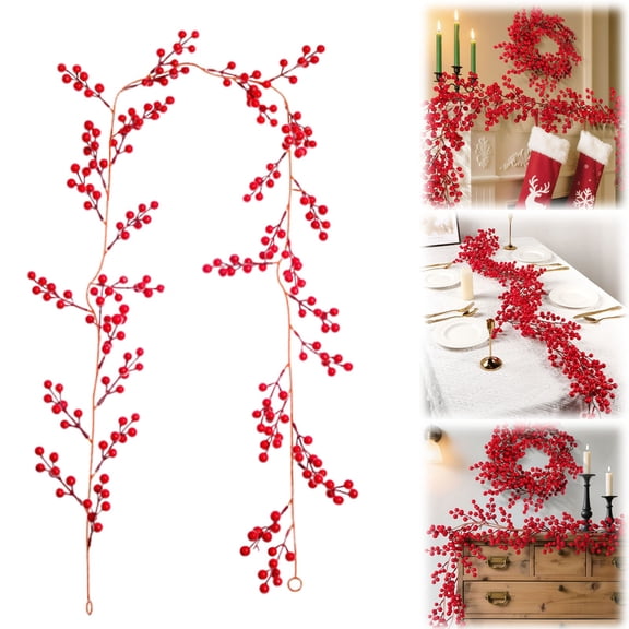 【Hot Sale】HomelyJoy Luxury Christmas Garland with Red Berries - Flexible Artificial Berry Garland for Indoor Outdoor Home Fireplace Winter Holiday New Year Decor