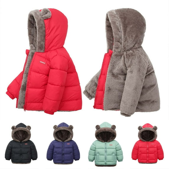 Hot Sale Jacket Toddler Baby Boys Girls Winter Fleece Padded Jacket Hooded Zip Jacket Coat qILAKOG Red7-8 Years