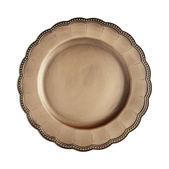 Oimcto Retro Tray,Gold Acrylic Plastic Dinner Plate Chargers with Gold Brushed Wavy Scalloped Rim Brilliance to Weddings Banquets or Festive Gatherings