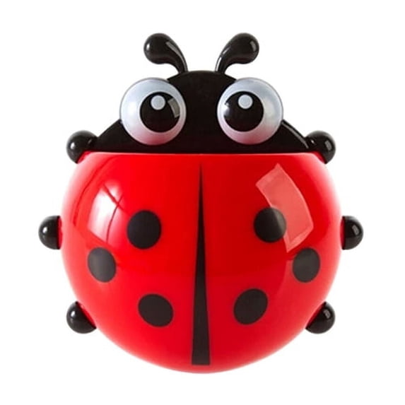 Pedty Ladybug Toothbrush Holder*1,Creative Cute Cartoon Kids Wall Suction Cup Mount Toothbrush Toothpaste Holder Pencil Pen Container Box Travel Organizer Plastic Pocket Storage Organizer