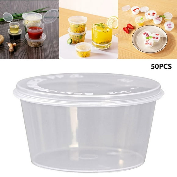 Hot Sale! Plertrvy,(50X One-Piece Sauce Cups),50Pcs 4Oz Small Plastic Containers With Lids for Food Shot Cups With Lids Disposable Portion Cup