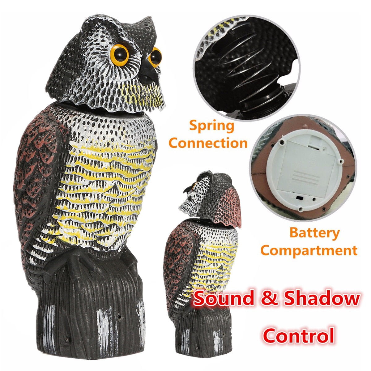 Realistic Rotating Head Owl Decoy for Garden Yard, Outdoor Plastic Bird