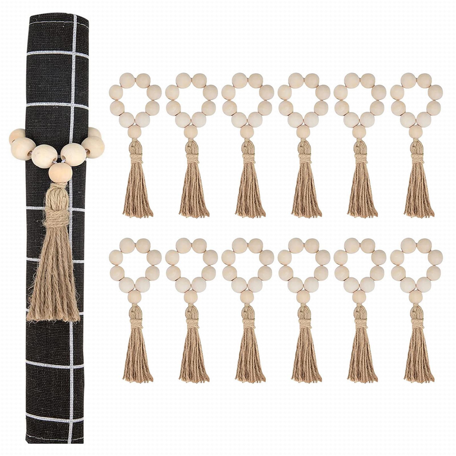 Hot Sale! Reusable Placemats, Idyllic Wood Bead Tassel Napkin Ring