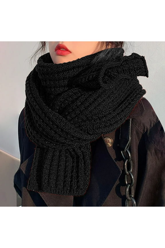 Hot Sale!! Scarf for Women Winter 2025 New Women's Solid Color Knitted Scarf Black One Size