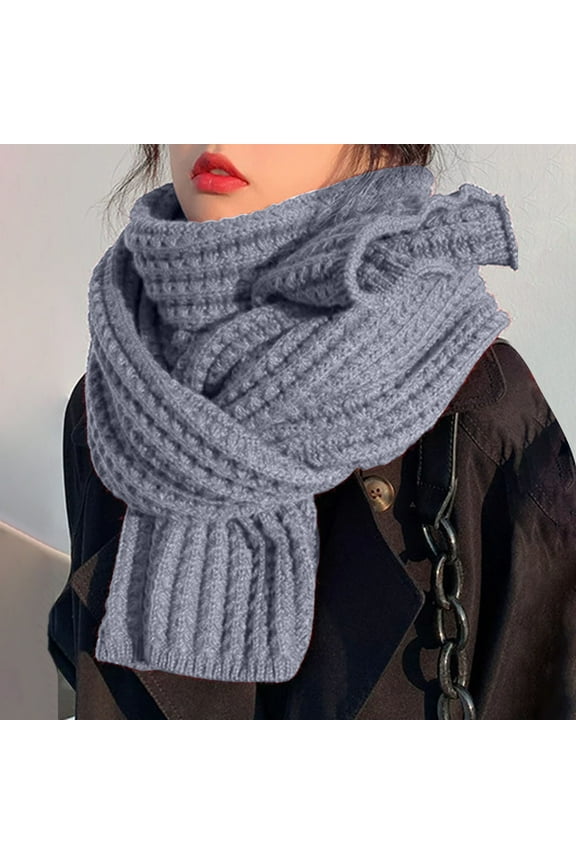 Hot Sale!! Winter Warm Knit Scarves Soft Warm Scarf Neck Warmer for Women Girls Women's Solid Color Knitted Wool Scarf Grey One Size