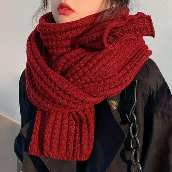 Rigardu Hot Sale!! Winter Warm Knit Scarves Soft Warm Scarf Neck Warmer for Women Girls Women's Solid Color Knitted Wool Scarf Red One Size