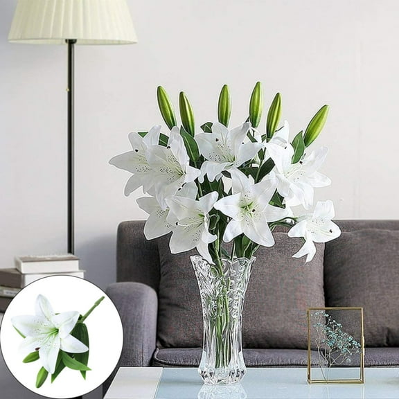 Hot Sale! Simulation Home Decoration Lily White-Artificial Tiger Flowers Real Latex Lilies Flowers Artificial Bouquet Faux Latex With Rods For Home Decoration Wedding