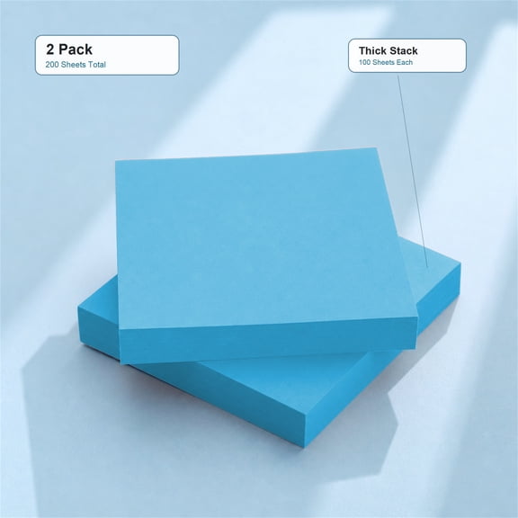 Hot! Sticky Notes*200 Pieces, 3X3 Removable Super Sticky Notes Blue 3*3 Feet Tearable and Super Sticky Notes, Bright Colors 200 Sheets, Plertrvy (Infinite Blue01022)
