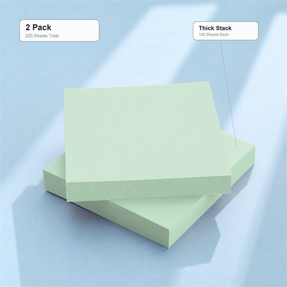Hot! Sticky Notes*200 Pieces, 3X3 Removable Super Sticky Notes Light Green 3*3 Feet Tearable and Super Sticky Notes, Bright Colors 200 Sheets, Plertrvy (Light Green01017)