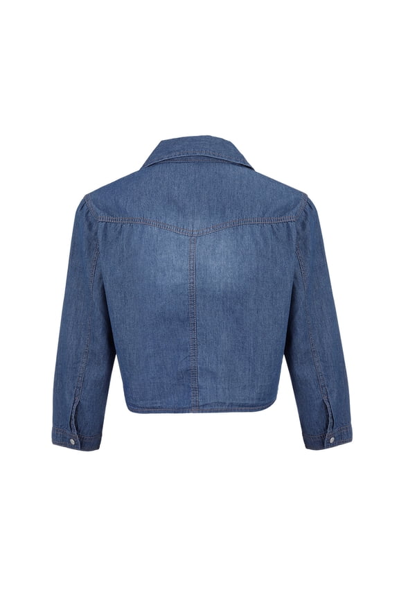 Hot Sale!!Tie 3/4 Jean Denim Shirt Knot Crop Jacket Button Down Top Sleeve Casual Women's Women's Blouse