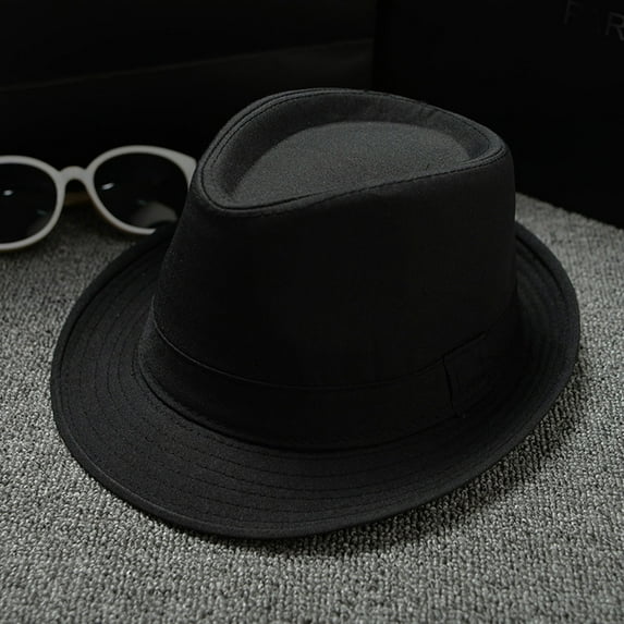 Hot Sale!! Unisex Timelessly Classic Fedora Hat Men Women Short Brim Panama Jazz Cap Men and Women Unibritish Solid Color Jazz Hat Sun Hat Black One Size