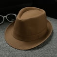 thumbnail image 1 of Hot Sale!! Unisex Timelessly Classic Fedora Hat Men Women Short Brim Panama Jazz Cap Men and Women Unibritish Solid Color Jazz Hat Sun Hat Coffee One Size, 1 of 3