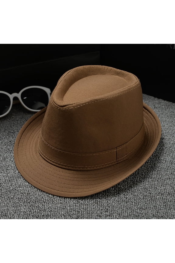 Hot Sale!! Unisex Timelessly Classic Fedora Hat Men Women Short Brim Panama Jazz Cap Men and Women Unibritish Solid Color Jazz Hat Sun Hat Coffee One Size