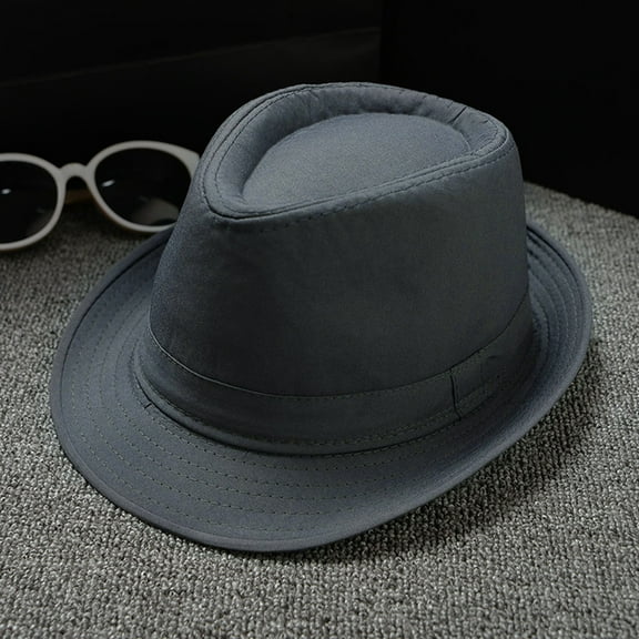 Hot Sale!! Unisex Timelessly Classic Fedora Hat Men Women Short Brim Panama Jazz Cap Men and Women Unibritish Solid Color Jazz Hat Sun Hat Grey One Size