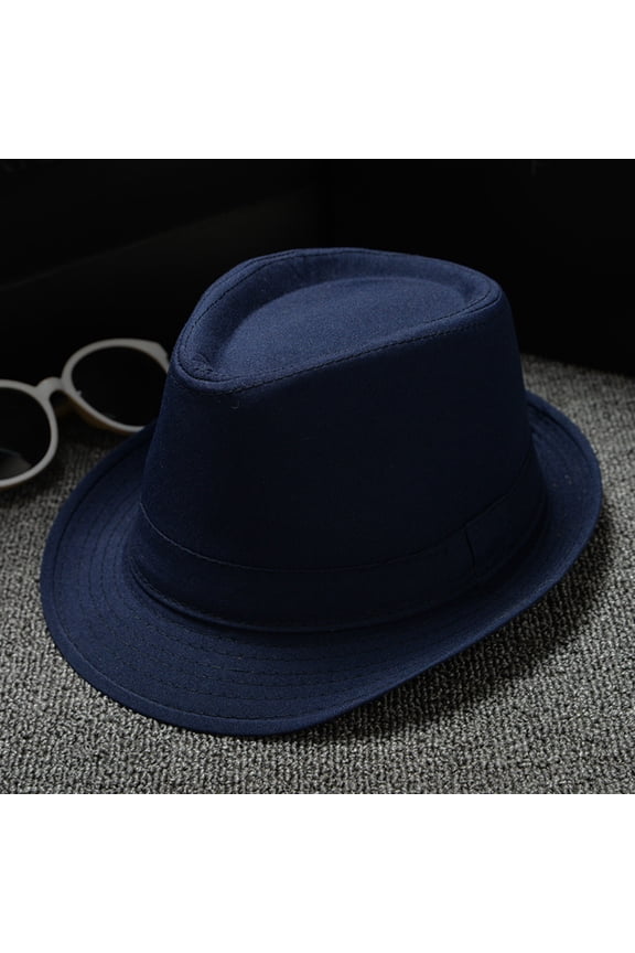 Hot Sale!! Unisex Timelessly Classic Fedora Hat Men Women Short Brim Panama Jazz Cap Men and Women Unibritish Solid Color Jazz Hat Sun Hat Navy One Size