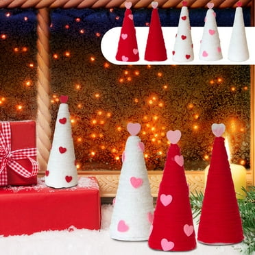 Hot Sale! Valentine Day Tree Table Decorations Set-Artificial Yarn Wrapped Mini Trees with Heart Decor-Pink-Red-White Valentine's Day Tabletop Tree for Farmhouse Indoor Home Kitchen Decor