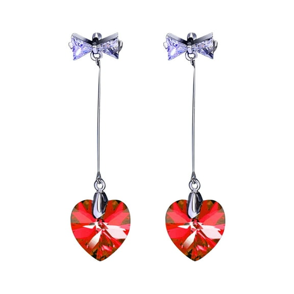 Valentine's Day Earrings for Women,Long Color Crystal Diamond Earrings,Love Heart Earrings,Bow Earrings Pendant Jewelry