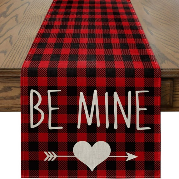 Hot Sale!Valentine's Day Table Runner Decor ,Cotton Linen Buffalo Check Plaid Love Hearts Rustic Farmhouse Gnomes Tablecloths Outdoor Table Decorations for Wedding,Party,Kitchen,Dinner