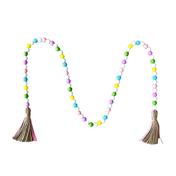 Valentine's Day Wooden Beads Tassel Garland,57.1 Inch Farmhouse Rustic Wood Beads with Rope Plaid Tassel Beads,Craft Hearts Beaded Garland,for Wedding Decorations Home Decor Party Gifts