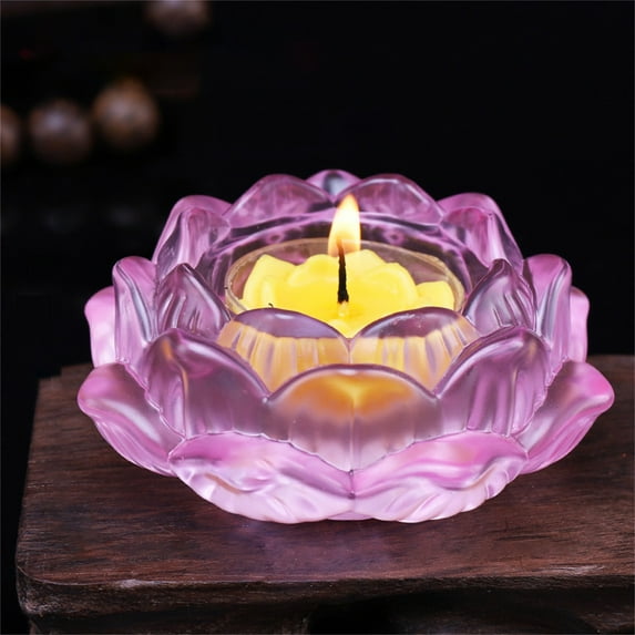Veeogra Candle Holder,Living Room Decor,7 Colors Crystal GlLotu Flower Candle Tea Light Holder Buddhist Candlestick,Desk Accessories,Pink