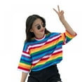 thumbnail image 1 of Hot Sale! Women Rainbow T Shirt Striped O-Neck Half Sleeves Stripes Tee Top Stripped Boyfreid Style Oversize,M-2XL, 1 of 11