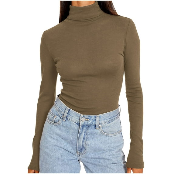 Hot Sale!Women's Slim Tunic Undershirt High Neck Lightweight Basic Top,X#01High Neck_Coffee,3X-Large