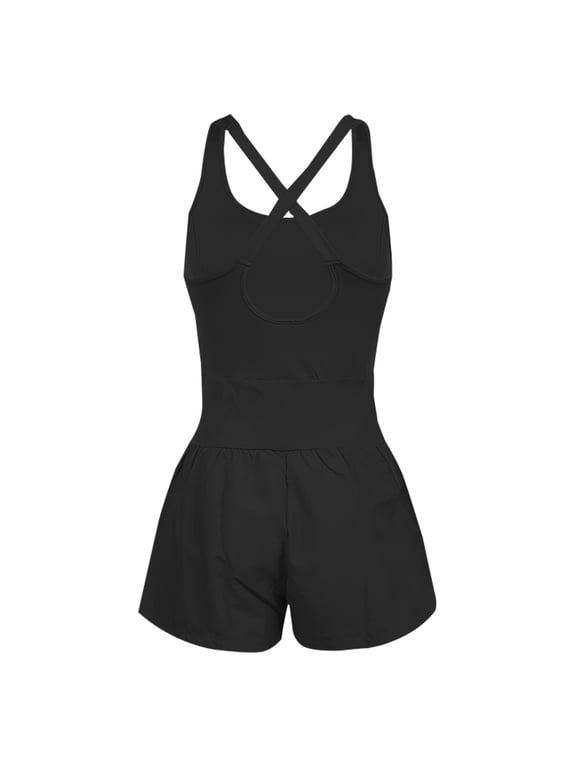 Hot Sale!! Womens Running Onesie Workout Rompers Athletic Romper One Piece Outfits Exercise Jumpsuits Gym Yoga Clothes Summer Slim Fit Sleeveless Spaghetti Strap Hollow Out Backless Jumpsuits
