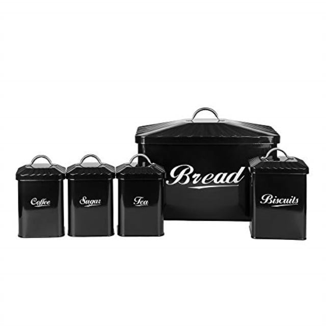 Hot Sale X649 Black Metal Home Kitchen Gifts Bread Bin/Box/Container Biscuit Tea Coffee Sugar Tin Canister Set (Black)