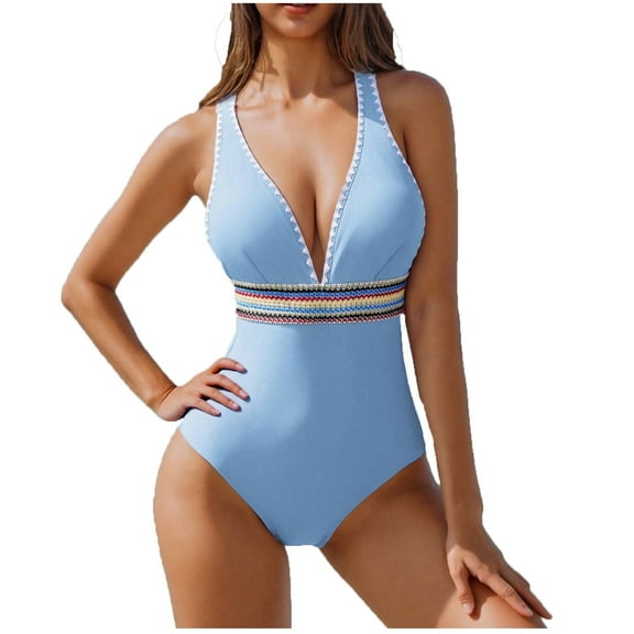 Hot Sale!XFYSSS Women's Fashion Summer Print One-Piece Swimsuit with Chest Cushion, No Steel Support Strap, Sexy Belly Covering, Slimming and Exposed Back Bikini Swimsuit