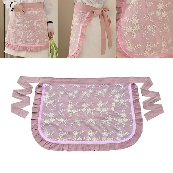 Hot Sale!npkgvia Kitchen Apron,Chef Apron,Waist Apron Soft Oil Proof Lace Embroidered Women Server Waitress Short Half Apron with 2 Pockets for Kitchen,Kitchen Essentials,Pink
