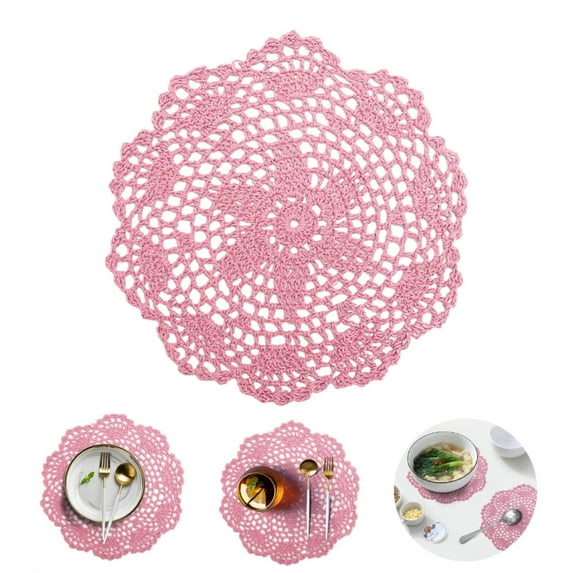 Hot Sale!npkgvia Placemats,Table Mats,Hand Crocheted Doilies Round Floral Crochet Lace Flower Doily French Country Placemat Crocheted Doilies 20cm,Kitchen Gadgets,Pink