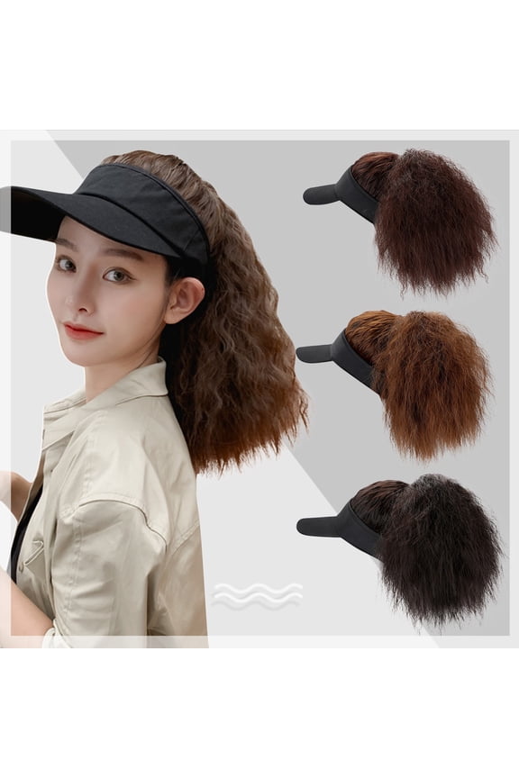Hot Sales under $10 Wide Brim Lightweight Foldable Ponytail Cap GIJNRIUIUA Baseball Cap with Wig Baseball Hat with Attached Curly Adjustable Hairpiece with Baseball Hat Cap Wig for Women